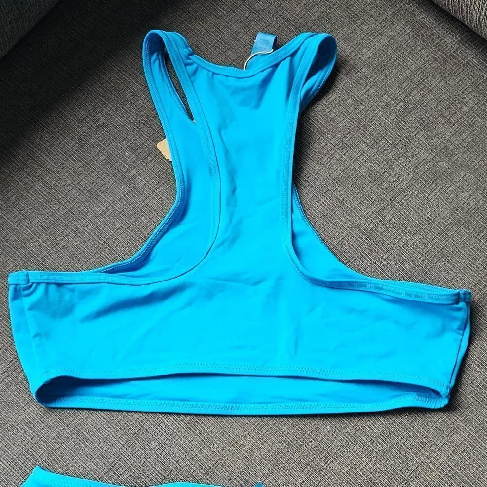 Skims Signature Swim Women's Turquoise High Neck Racerback Bikini Top Size Large